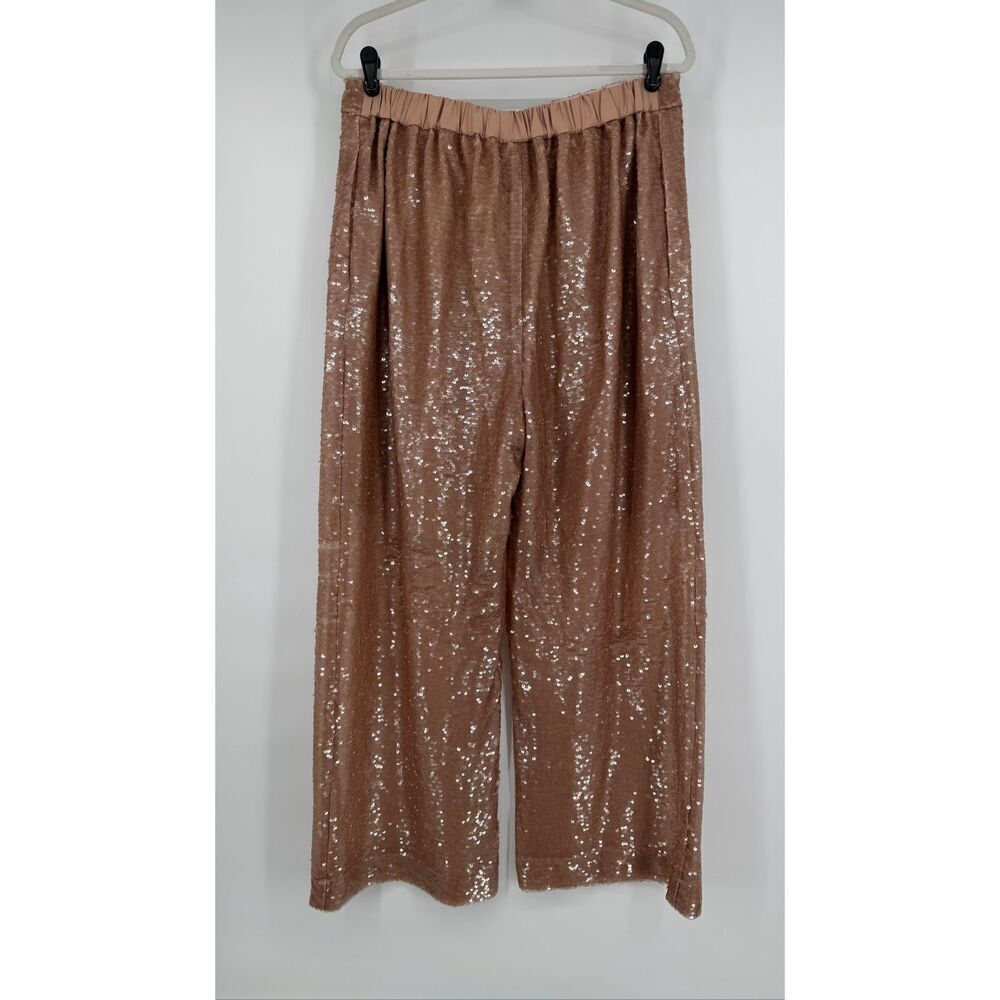 Ted Baker Milleit Matte Sequin Wide Leg Sequin High Rise Pant Light Pink Size 10 - Picture 3 of 12